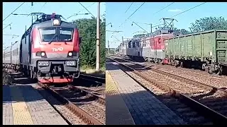 Встреча ЭП20-029 с поездом №198 Москва - Симферополь и ВЛ80С-1692/1758 с грузовым поездом