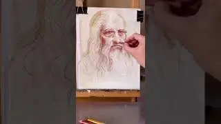 Медовой акварелью и сангиной нарисую Туринский автопортрет Леонардо да Винчи.