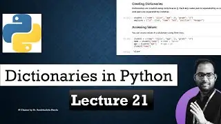 Lecture 21: || Python Dictionaries ||What is a Dictionary, How to Create and Access Keys and Values