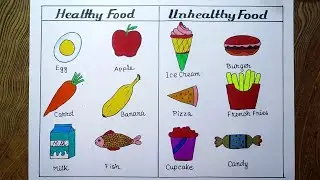 Healthy food vs Unhealthy food drawing/How to draw healthy food and junk food easy way