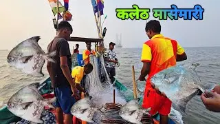 जाल्यात आले एक एक किलोचे कलेठ | खोल समुद्रातील मासेमारी | King Size Black Pomfret | Indian Fishing