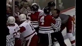 Keith Brown drops the gloves with Bob Probert, Sep 19, 1990
