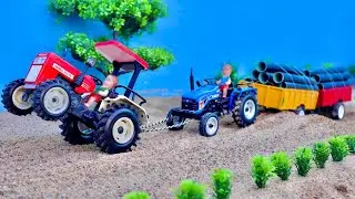 Pipe Loaded Trolly stuck in mud pulling from Swaraj 855 FE 4WD Tractor 🚜 | New Holland 3630 working