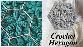 Embossed Flower crochet hexagon @sara1111 Step by Step Tutorial For Beginners
