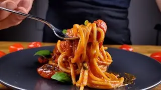 Simple tomato spaghetti in 10 minutes. ASMR cooking pasta.