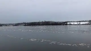 Icy water passing through Fraser river after snow storms in Vancouver Feb 15 2019