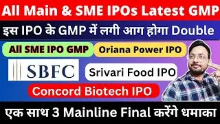 SBFC Finance IPO GMP | Oriana power IPO GMP | Upcoming IPO | SME IPO GMP | Concord Biotech IPO GMP