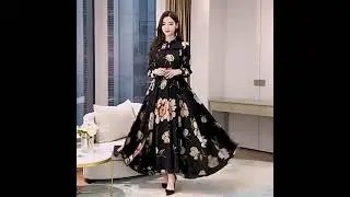 2021 Spring and Summer Women's Long Sleeve Dress Retro Printed Dress Elegant Bow Party Holiday Party