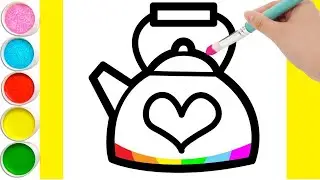 Draw a Kettle with Rainbow Colors For Kids 🌈