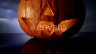 Horror scarry halloween pumpkin with lighting | Stock Footage - Envato elements
