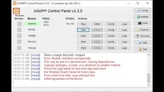 MySQL shutdown unexpectedly. This may be due to a blocked port, missing dependencies