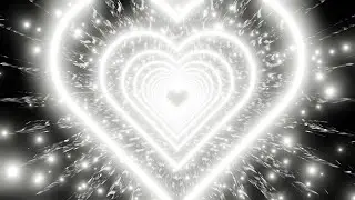 Neon Tunnel of White Hearts on a Mirrored Background And White Particles. 4K Video Loop