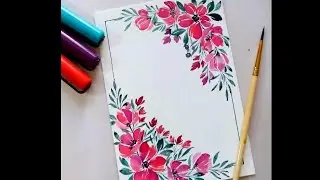 #howtopaint easy #floral border painting with #brushpen |#easypainting idea for beginner#floralcard