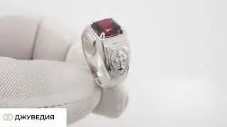 Перстень Мужской с Гранатом, Христианская тематика, Артикул КМ-303, серебро 925 пробы