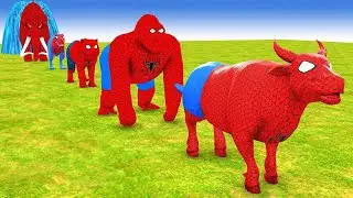 COLOUR 3D  Cow Duck Dog Gorilla Tiger Dinosaur Elephant Zebra  FOUNTAIN CROSSING ANIMALS SPIDERMAN