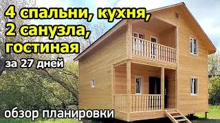 Дом 8х8 в полтора этажа с террасой и лоджией, с 4 спальнями, кухней гостиной, ванной и санузлом