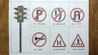 Traffic signs drawing/Road safety rules drawing/ Traffic lights drawing