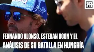 Fernando Alonso, Esteban Ocon y la lucha entre ambos en la salida del GP Hungría: 