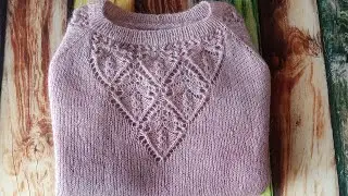Джемпер спицами с ажурными вставками из Alize angora gold ombre batik