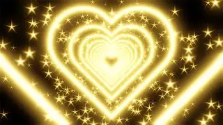 Yellow Neon Heart With Star-Shaped Particles on a Black Background. 4K Video Loop
