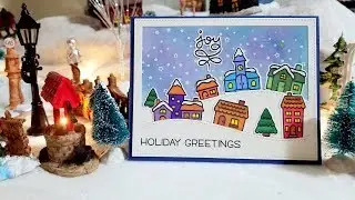 Новогодняя открытка Зима в городе/ Lawn Fawn Winter village/ Christmas card
