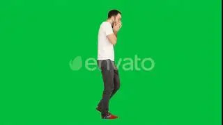Sleepy Man Yawning and Walking on a Green Screen, Chroma Key. | Stock Footage - Videohive
