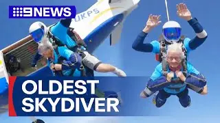 102-year-old woman becomes Britain's oldest skydiver | 9 News Australia