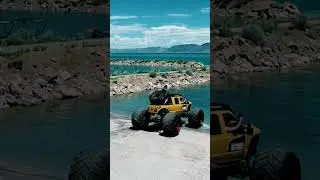 Security cam footage of monster truck crashing into lake..