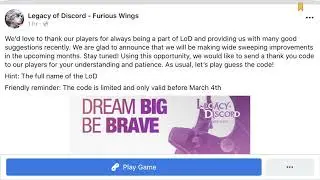 Legacy of Discord: 22 Feb 2019 Free Gift Code