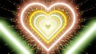Green-Yellow Neon Heart on a Mirrored Mirrored Black Background. 4K Video Loop