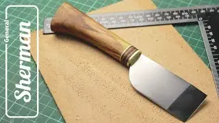Japanese style leather knife with quince wood handle