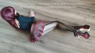 HIGH GOLDEN HEELS, SCHOOL SKIRT, TIGHTS WITH HEART