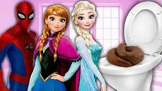 Принцесса Эльза, Анна и Человек Паук КАКАЮТ в ТУАЛЕТЕ! КАКАШКИ Эльза Холодное Сердце 2 Анна.