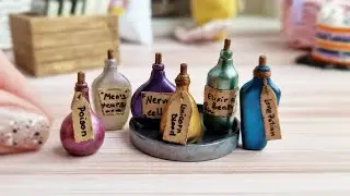 Miniature bottles with magic potion💜🖤🤍Polymer clay