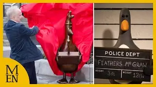 Brilliant Feathers McGraw statue unveiled by Wallce & Gromit creator
