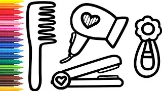 How to draw a hair dryer comb and hair clip for Kids 🌈 Drawing for Children