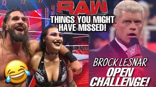 THINGS YOU MIGHT HAVE MISSED! WWE RAW! SETH ROLLINS AND RHEA FLASHBACK! CODY RHODES CHALLENGES BROCK