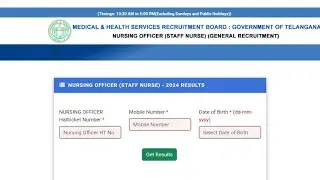 TS MHSRB Staff Nurse Result 2025 Out Cut Off Marks, Merit List Download Link