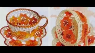 Вязаная чашка с блюдцем