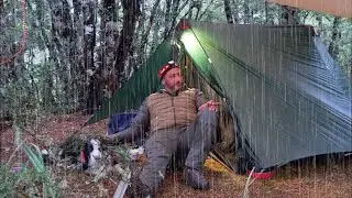 CAMPING in RAIN - hiking pole TENT