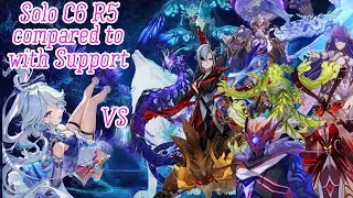 Solo C6 R5 Furina compared to with Support VS every Weekly Boss