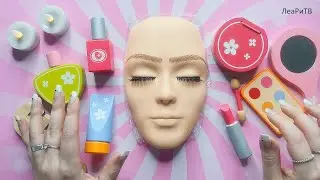 ASMR Wooden Makeup on Mannequin (Whispered)🌸💄Triggers, mouth sounds, hand movements