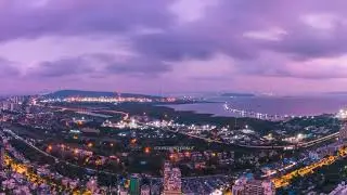 Motion panorama of the east view from the top of Two Island City Center, Mumbai, India.