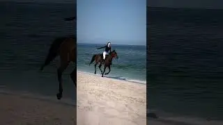 Cute Girl Riding Horse on Beach