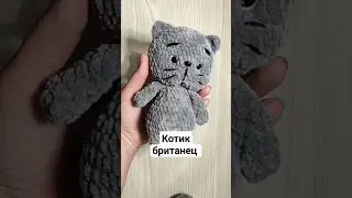 Котик британец вязаный из плюшевой пряжи