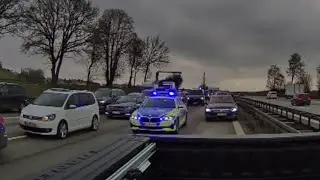 State Police SWAT Convoy responding: Chief Car + Surveillance Van  + 4 Crew & Equipment Vans
