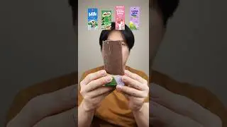 EATING MILK PUDDING WITH CHOCOLATE COATING 