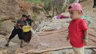 A hard journey to the river to wash blankets, documentary of nomadic life