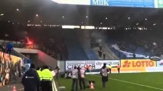 Hansa Rostock vs. Dynamo Dresden 29.11.14, Dynamo fans shoots flares to Rostock tribune