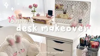 🎀 aesthetic desk makeover 2025 // cozy, pastel, coquette inspired + lots of stationery organisation